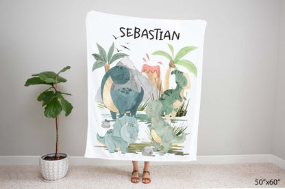 Dinosaur Personalized Minky Blanket, Dinosaur Nursery Bedding - Prehistoric Friends