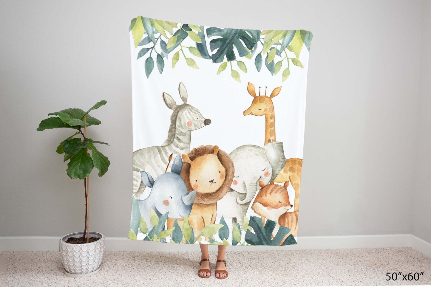 Safari Animals Minky Blanket, Jungle Nursery Bedding - Baby Africa