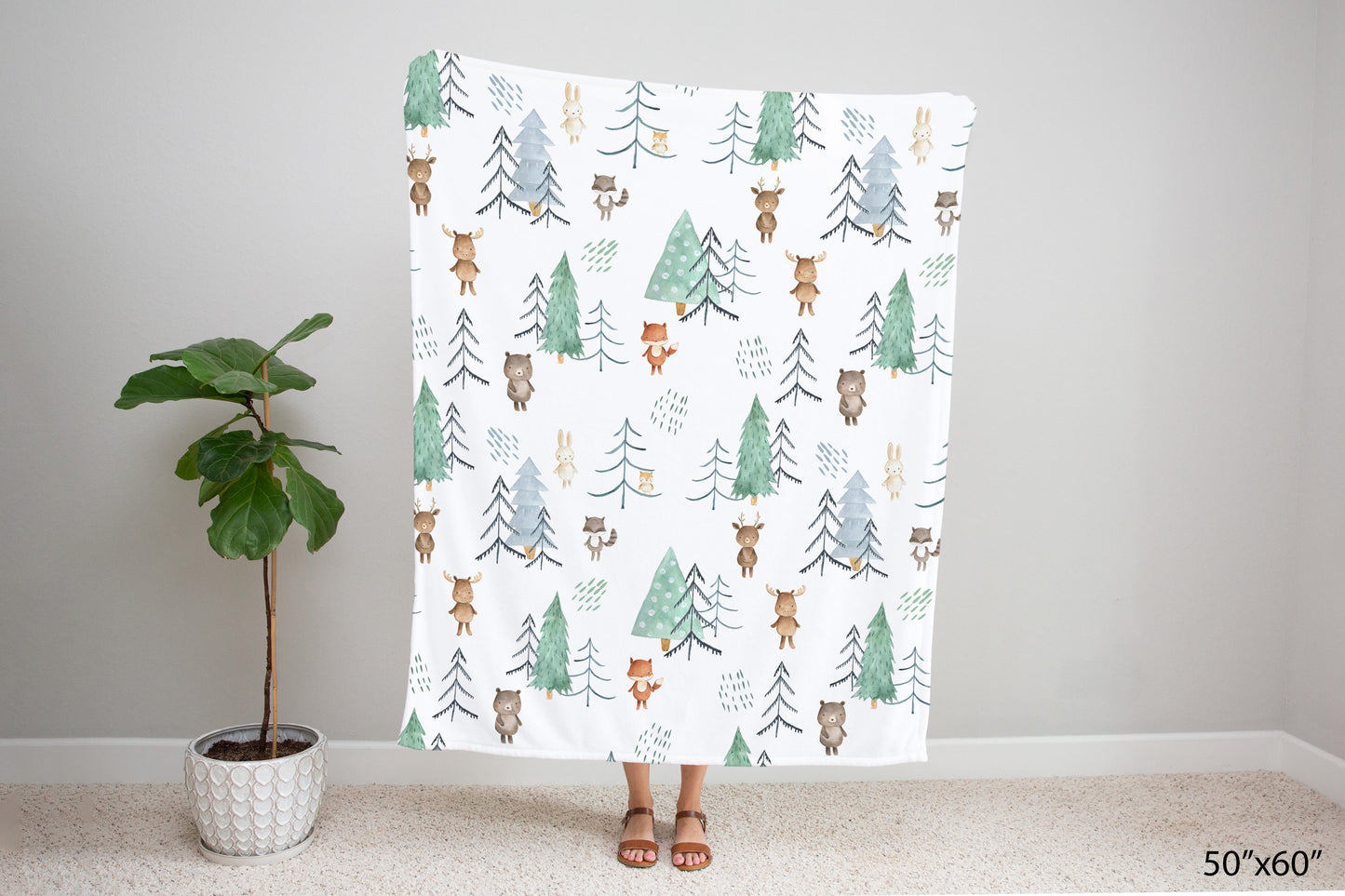 Scandinavian Forest Animals Minky Blanket, Woodland Nursery Bedding - Scandi Woodland