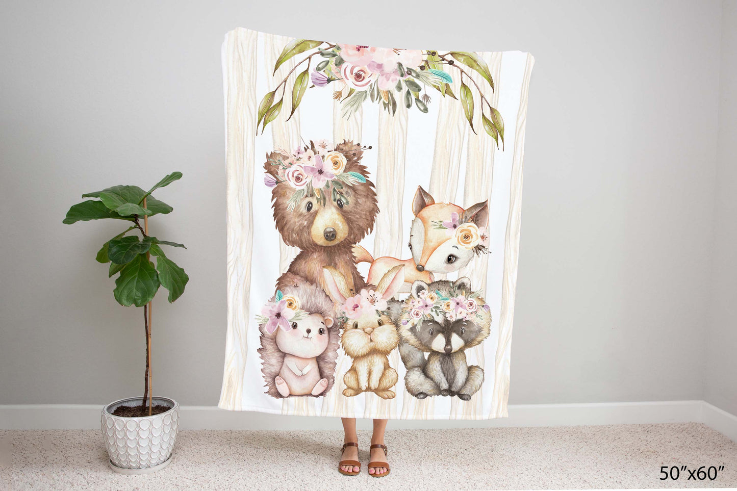 Woodland Animals Minky Blanket, Forest Animals Nursery Bedding - Forest Friends