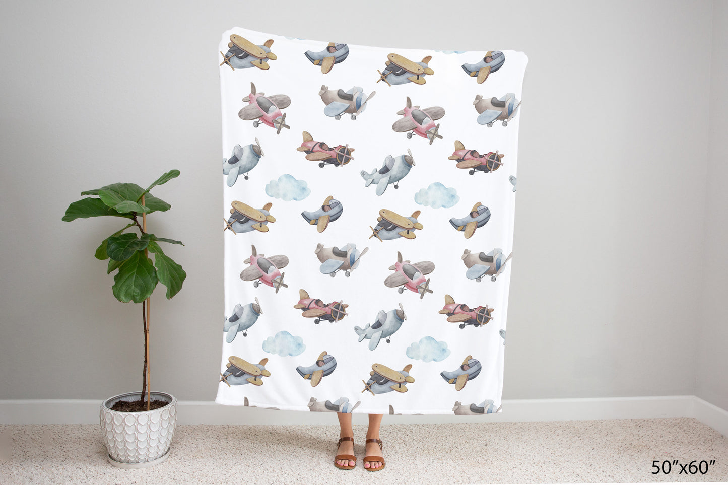 Airplanes Minky Blanket, Airplane Nursery Bedding - Little Aviator