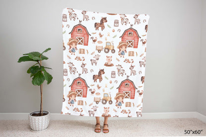 Farm Girl Minky Blanket, Barnyard Nursery Bedding - Lovely Farm