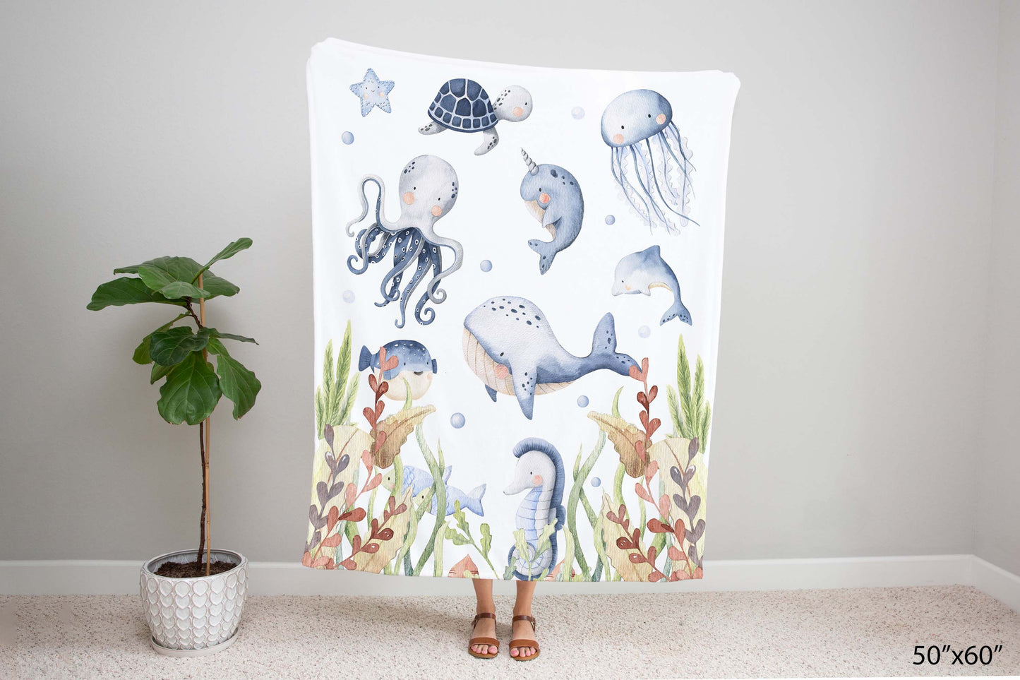 Under the sea Blanket, Sea Animals Nursery Bedding - Little Ocean