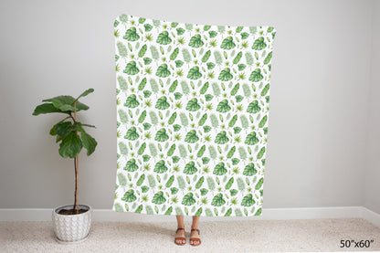 Tropical Leaves Minky Blanket, Jungle Nursery Bedding - Safari Explorer