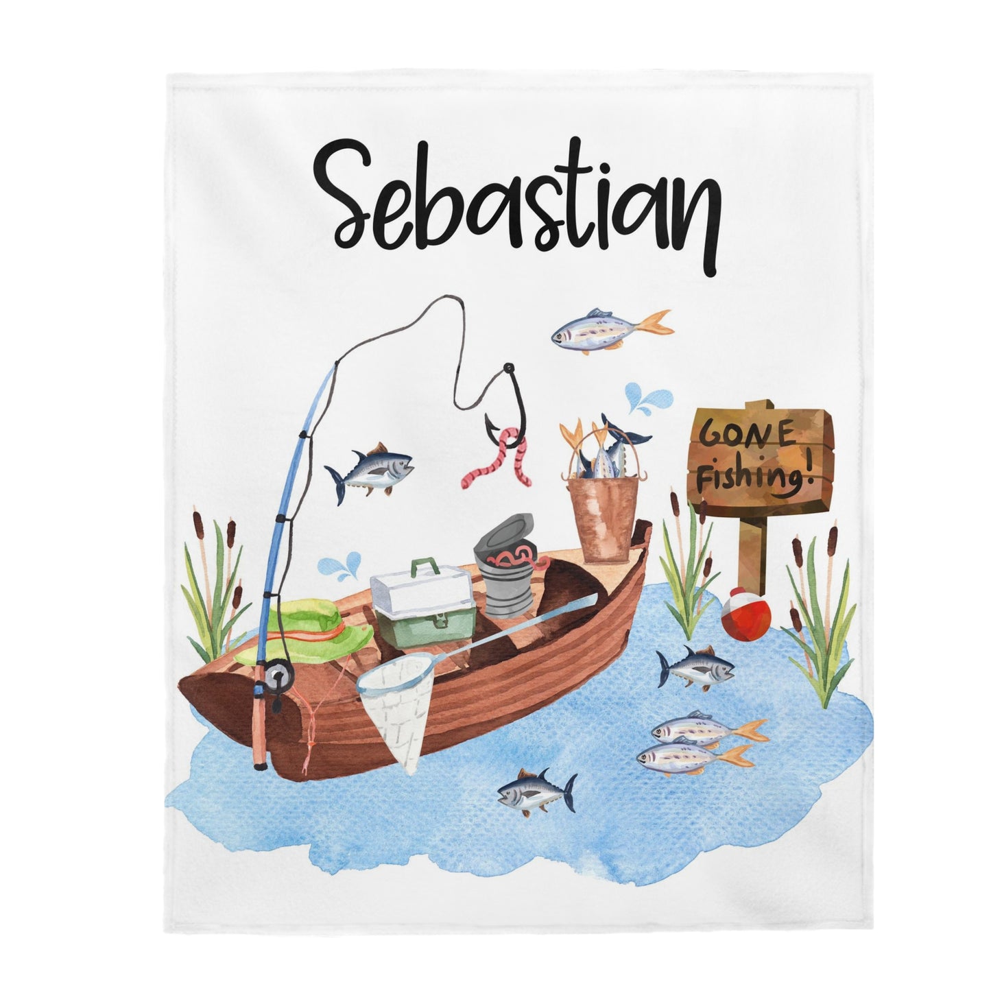 Fishing Personalized Minky Blanket, Gone fishing Nursery Bedding - Little Fisherman