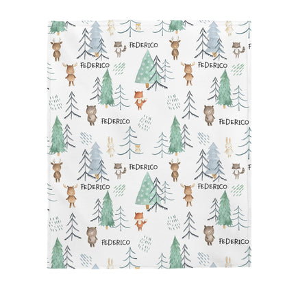 Woodland animals Personalized Minky Blanket, Forest Nursery Bedding - Scandi Woodland