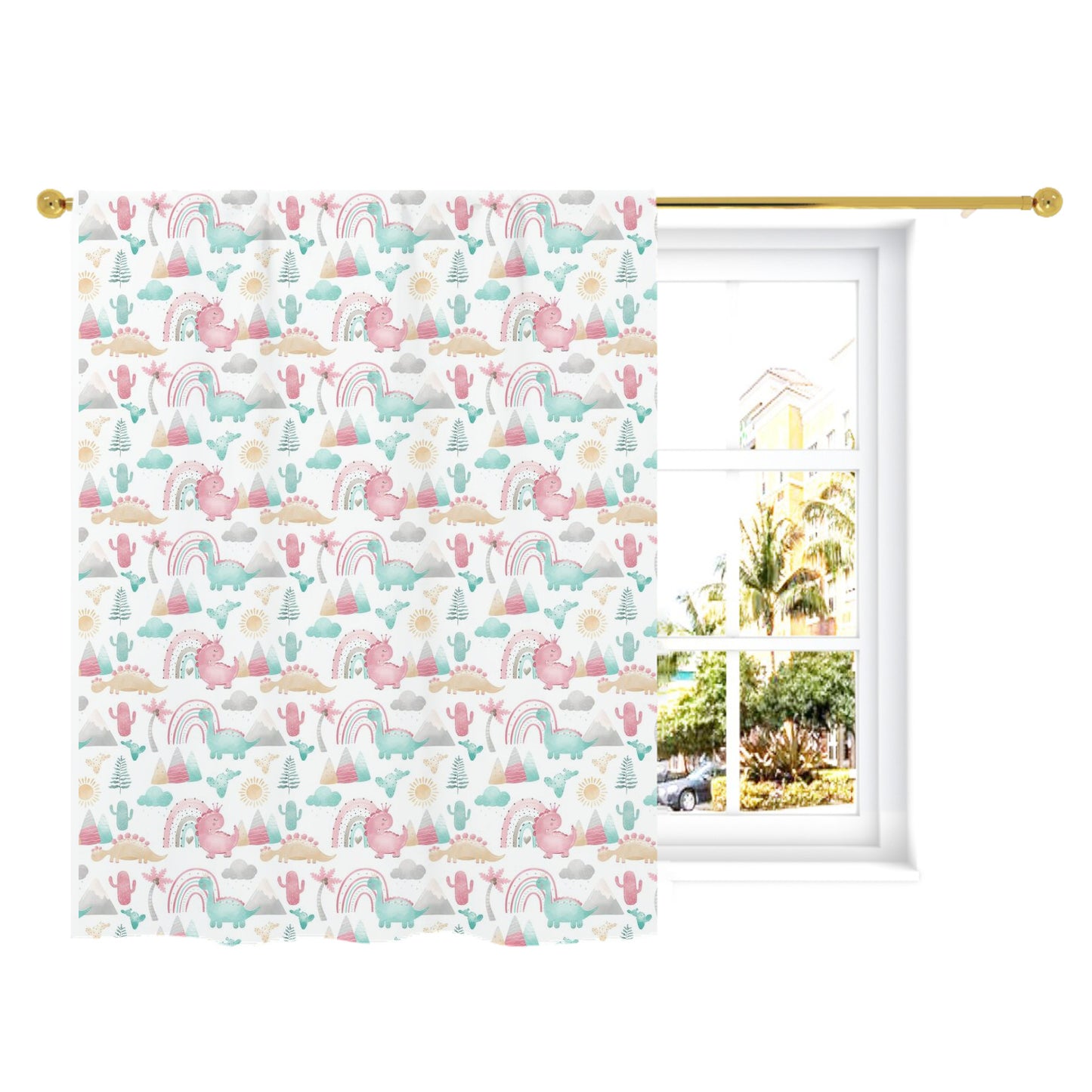 Pink dinosaur Curtain, Single Panel, Girl dinosaur nursery decor - Pink dinosaur