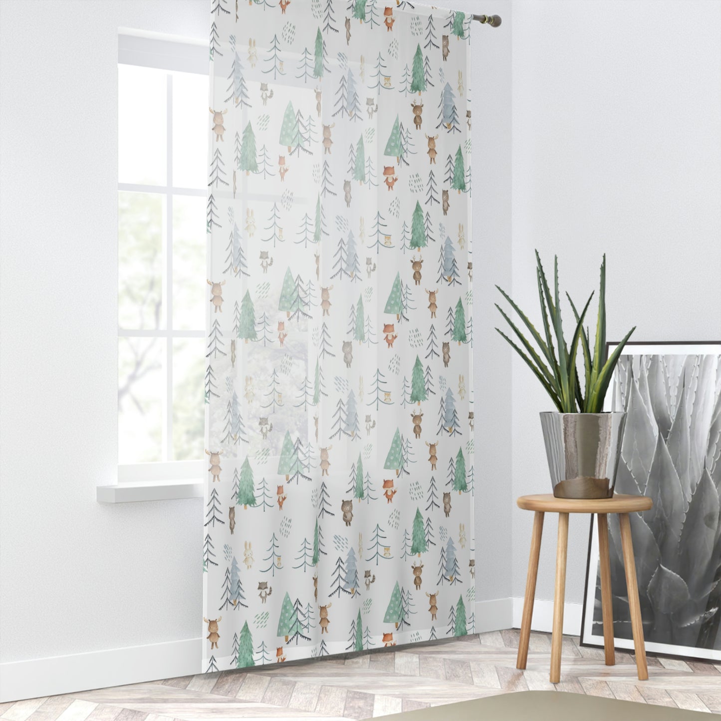 Woodland animals Sheer Curtain, Forest Nursery Decor - Scandi Woodland