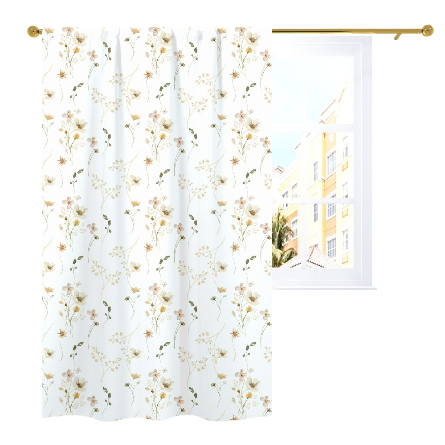 Wildflower Nursery Curtains, Wild Flowers Curtain Single Panel - Mustard Wildflowers