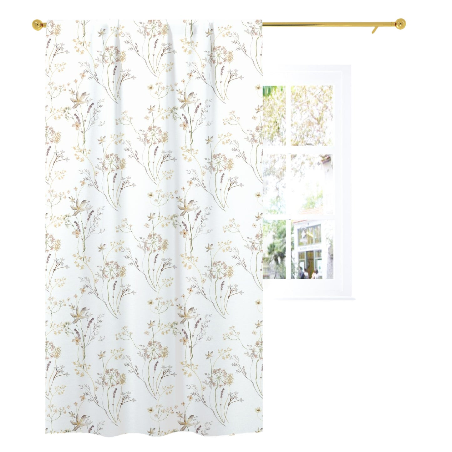 Cream Wildflower curtains, Wild Flowers Nursery Decor - Mustard Wildflowers