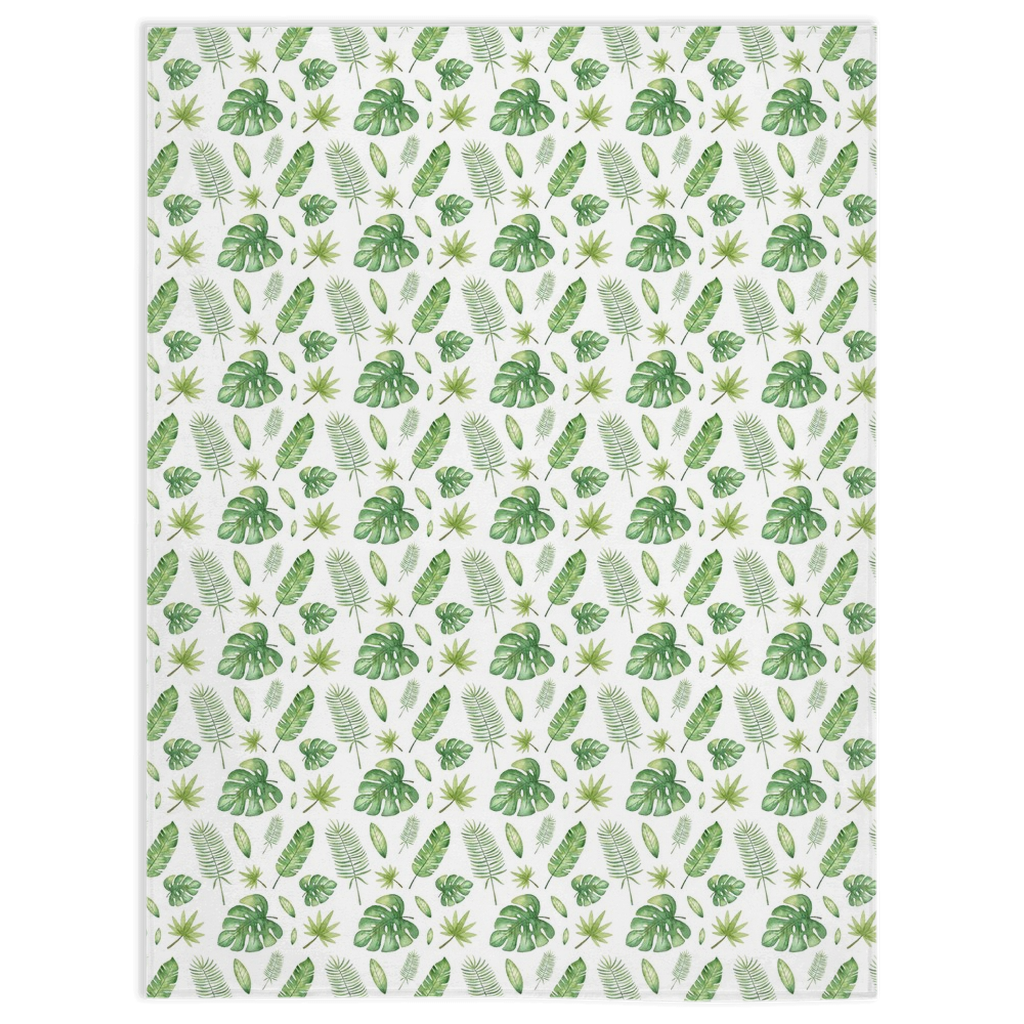 Tropical Leaves Minky Blanket, Jungle Nursery Bedding - Safari Explorer