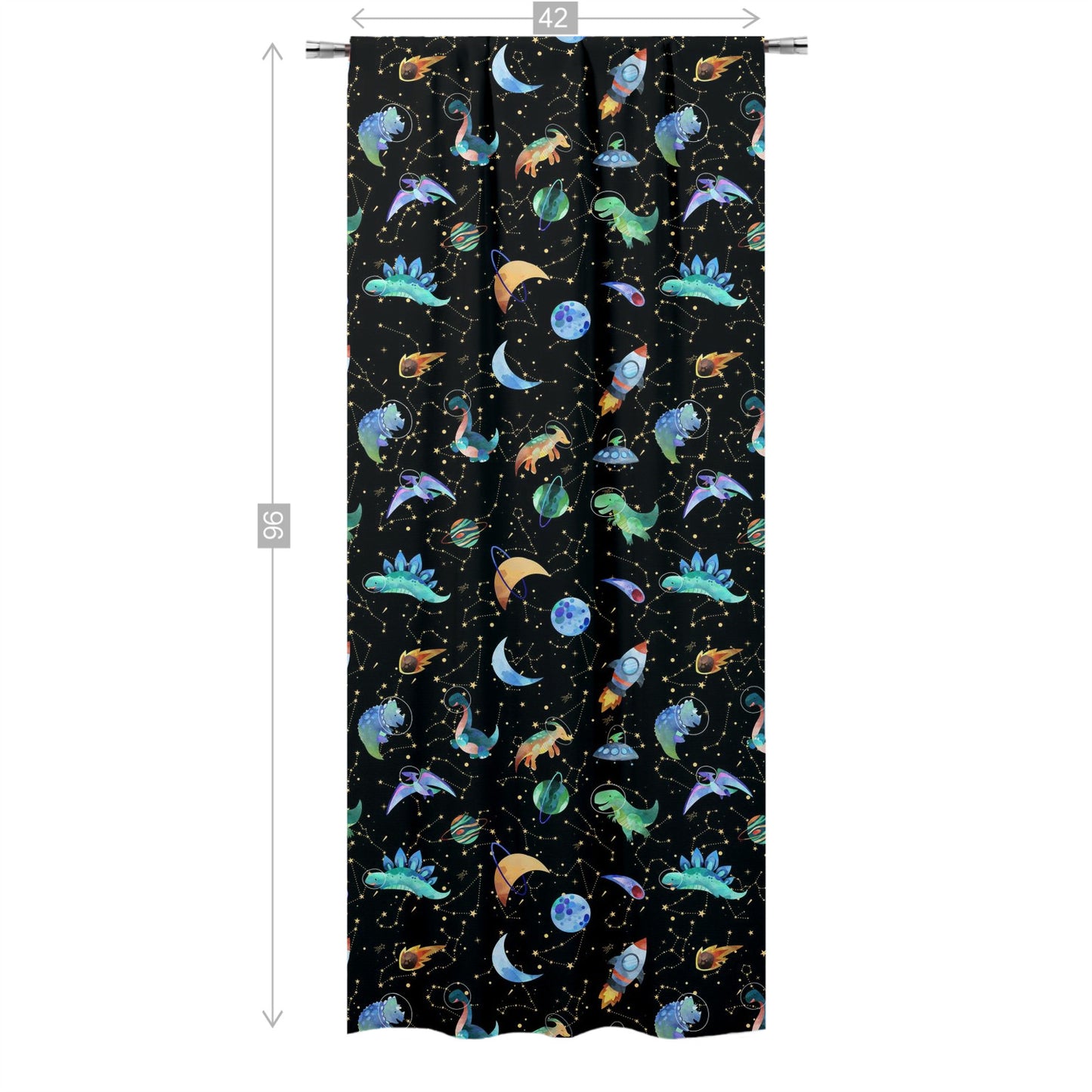 Dino Space Curtain single panel, Planets Nursery Decor