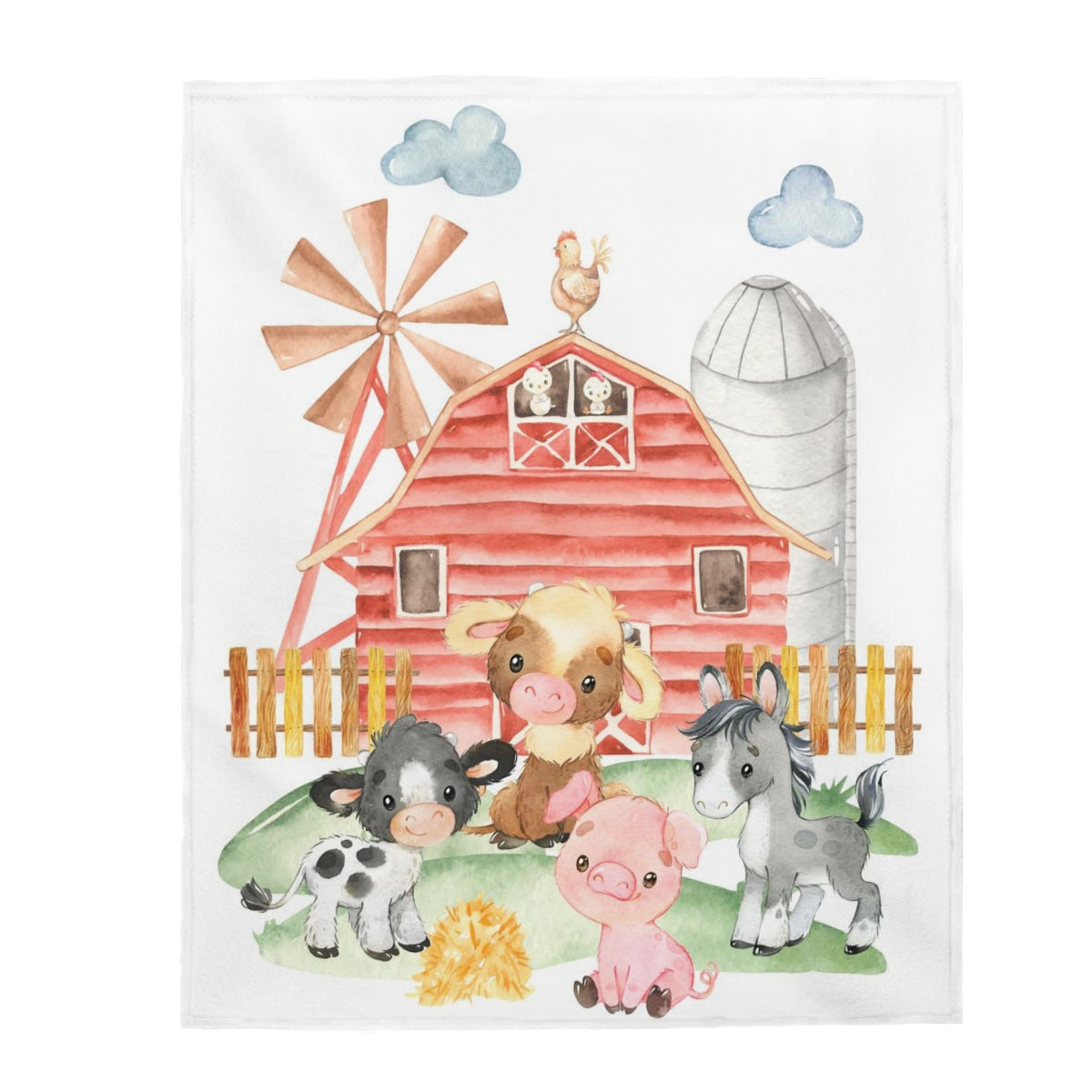 Farm animals baby blanket, Barnyard nursery bedding - Farm babies