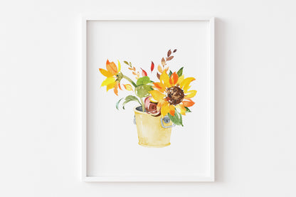 Sunflower Wall Art, Floral Nursery Prints Set of 6