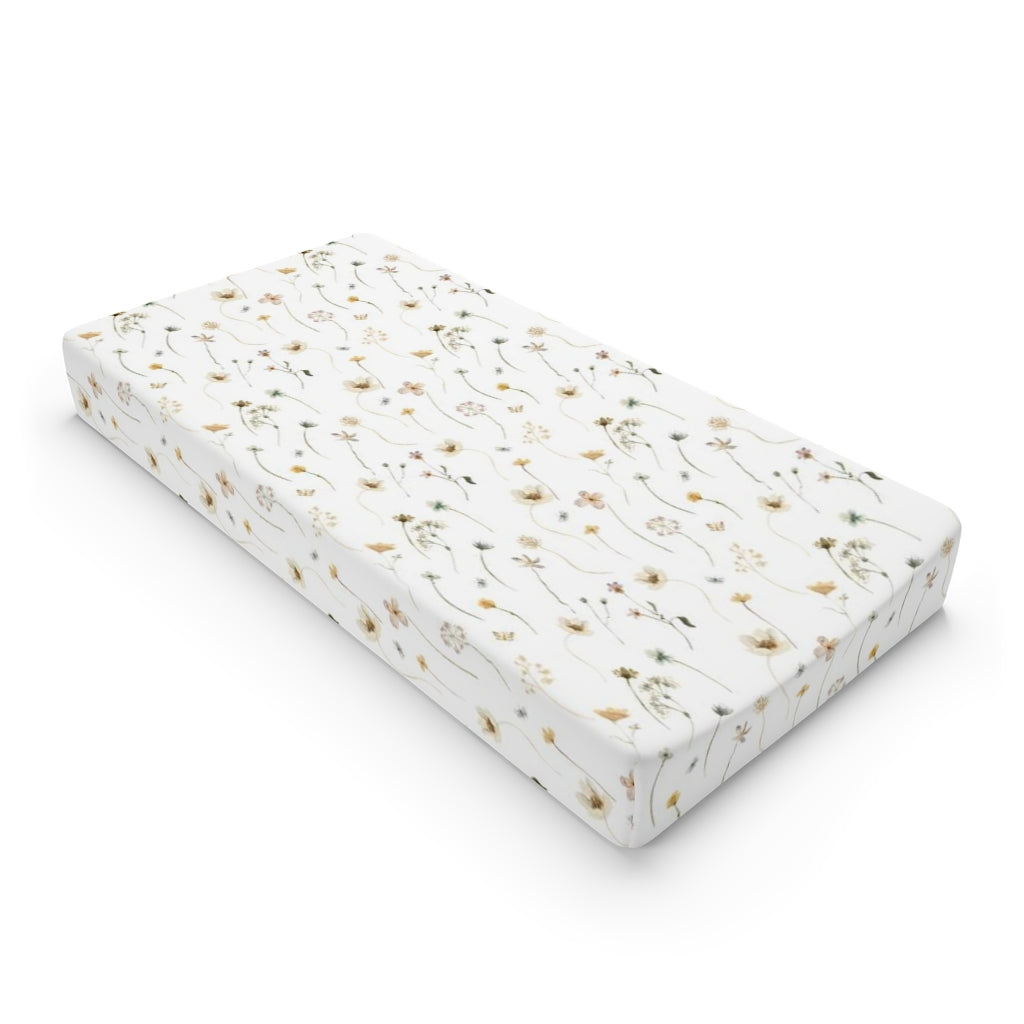 Wild Flowers Changing Pad Cover, Boho Floral Changing pad - Mustard WildFlowers