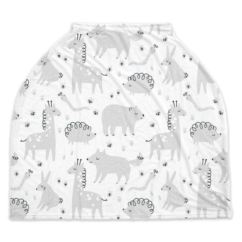 Scandinavian Animals Car Seat Cover, Neutral Nursing Cover- Scandinavian Rainbow Babies