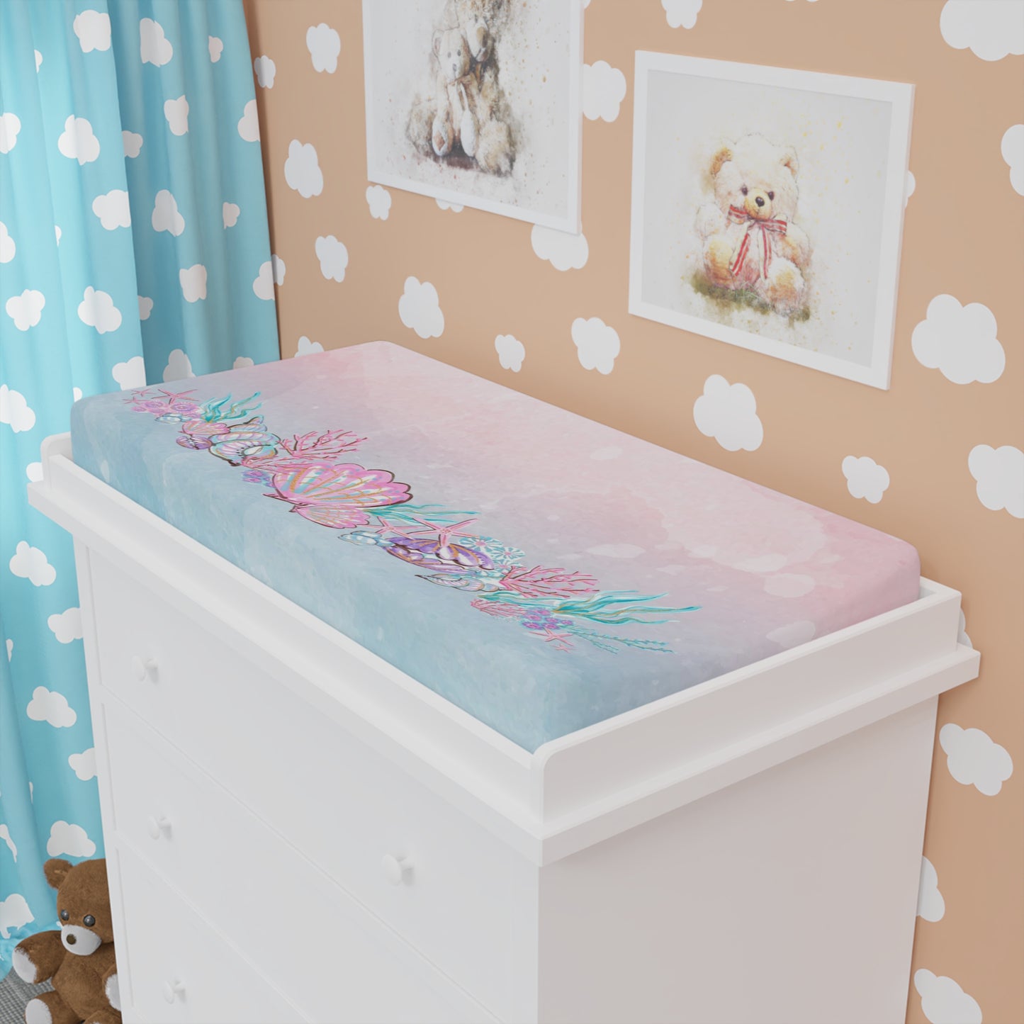 Under the sea Changing Pad Cover, Mermaid nursery, Sea nursery - Pink Mermaid