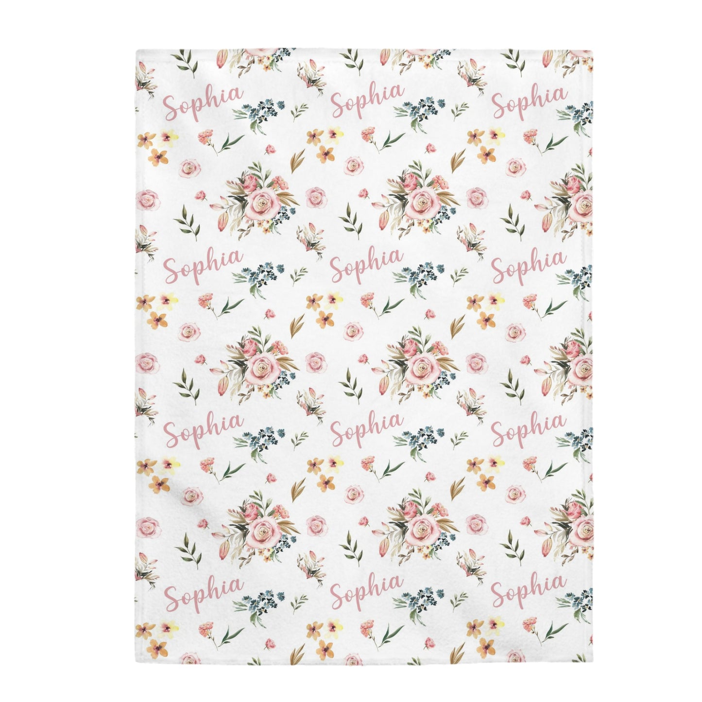 Pink floral Personalized Minky Blanket, Roses Nursery Bedding - Candy Rose