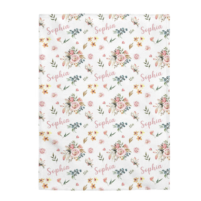 Pink floral Personalized Minky Blanket, Roses Nursery Bedding - Candy Rose