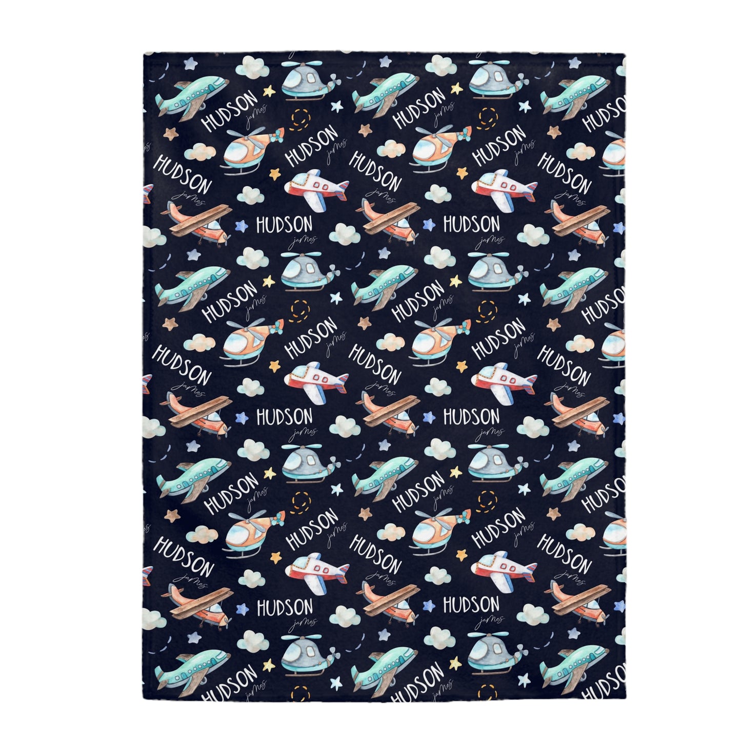 Airplanes Personalized Minky Blanket, Aviator Nursery Bedding - Night Flight