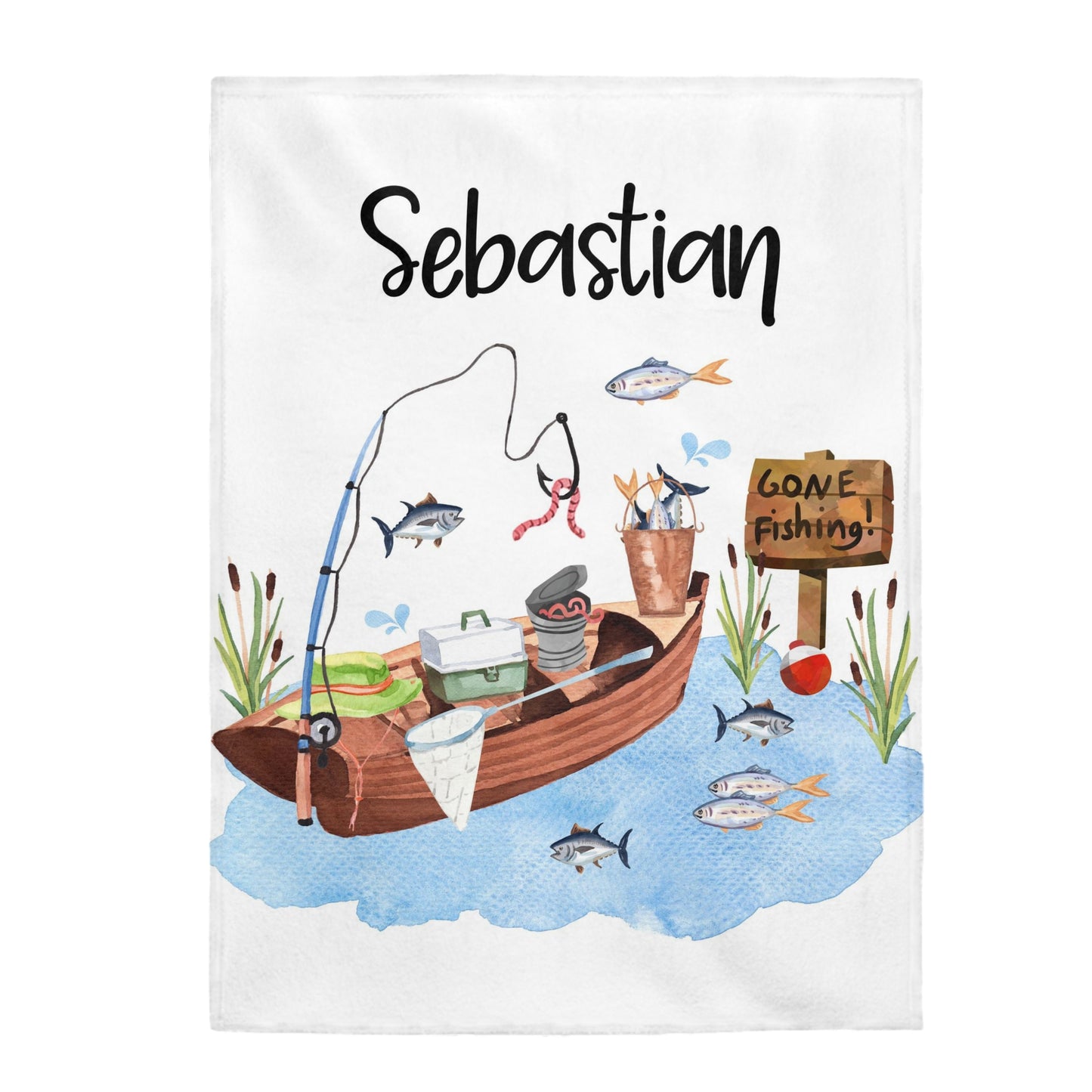 Fishing Personalized Minky Blanket, Gone fishing Nursery Bedding - Little Fisherman