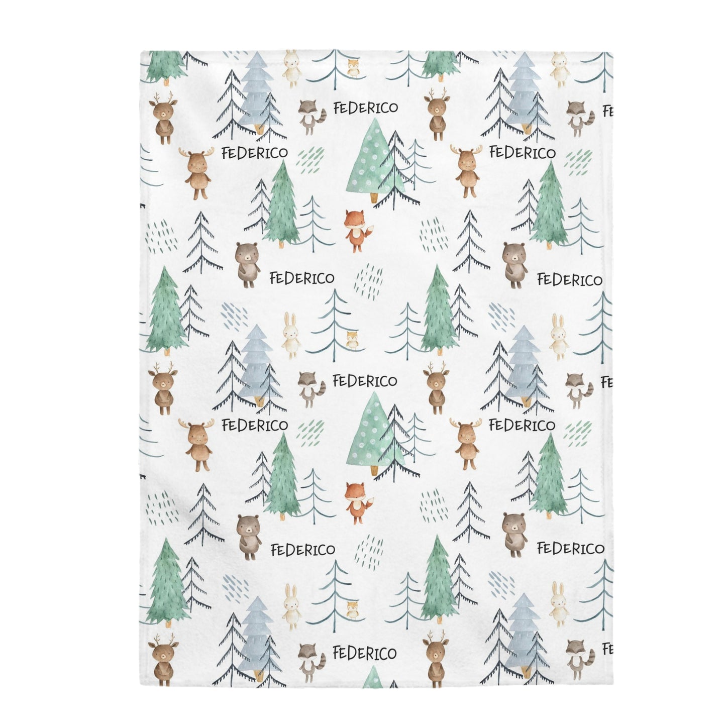 Woodland animals Personalized Minky Blanket, Forest Nursery Bedding - Scandi Woodland