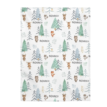 Woodland animals Personalized Minky Blanket, Forest Nursery Bedding - Scandi Woodland