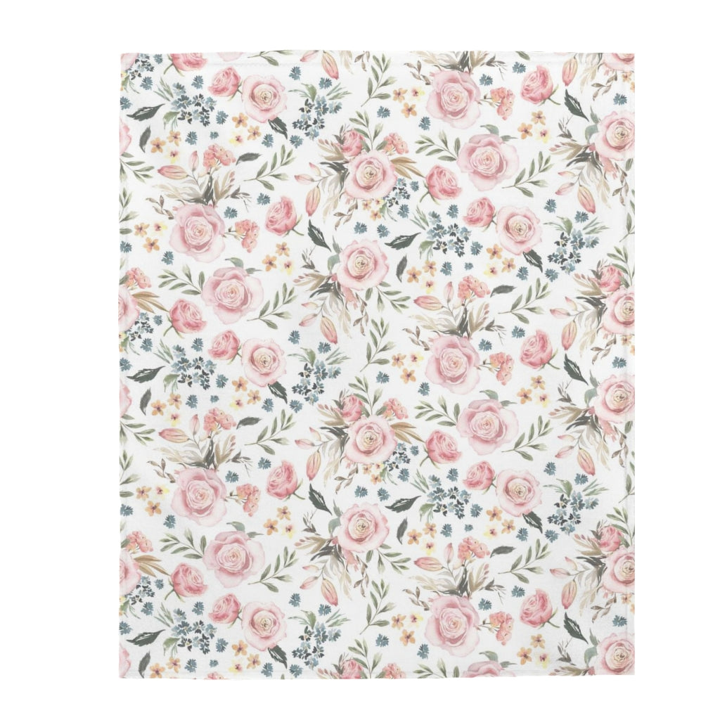 Blush Pink Roses Minky Blanket, Watercolor Floral Bedding Girls - Candy Rose