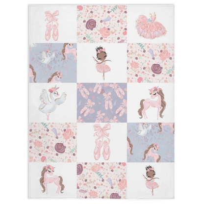 Ballerina Minky Blanket Checkered, Ballet Nursery Bedding - Sweet Ballet