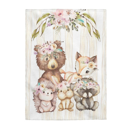 Woodland Animals Minky Blanket, Forest Animals Nursery Bedding - Forest Friends