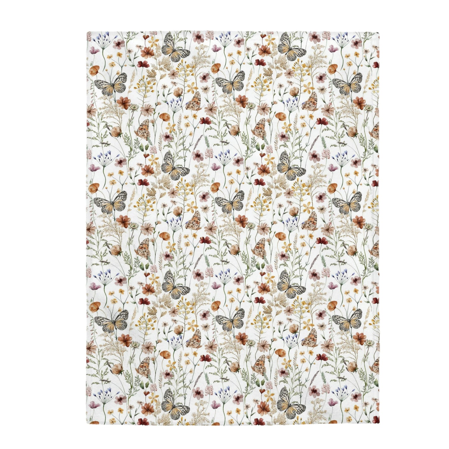 Wildflowers blanket, Boho floral nursery bedding - Butterfly garden