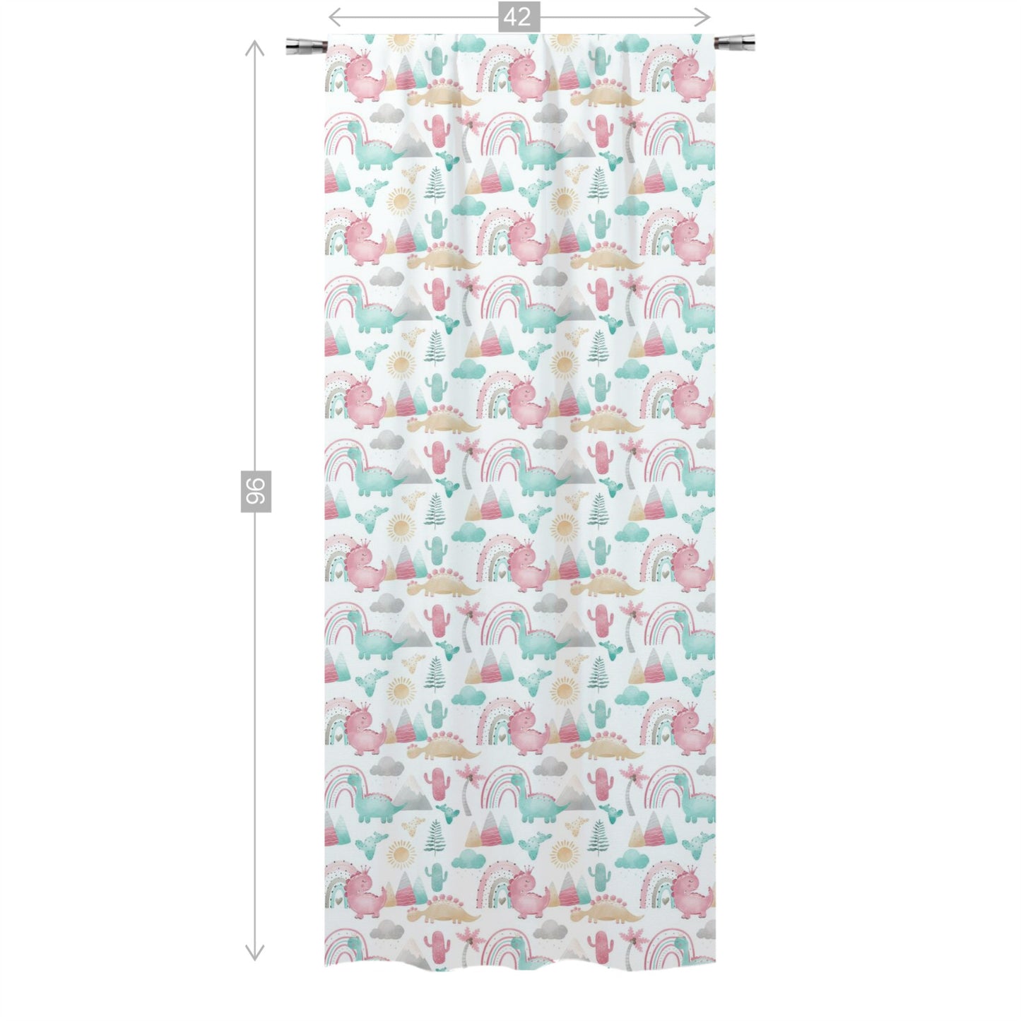 Pink dinosaur Curtain, Single Panel, Girl dinosaur nursery decor - Pink dinosaur