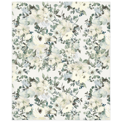 White Floral Minky Blanket, Girl Bedding - Ivory Florals