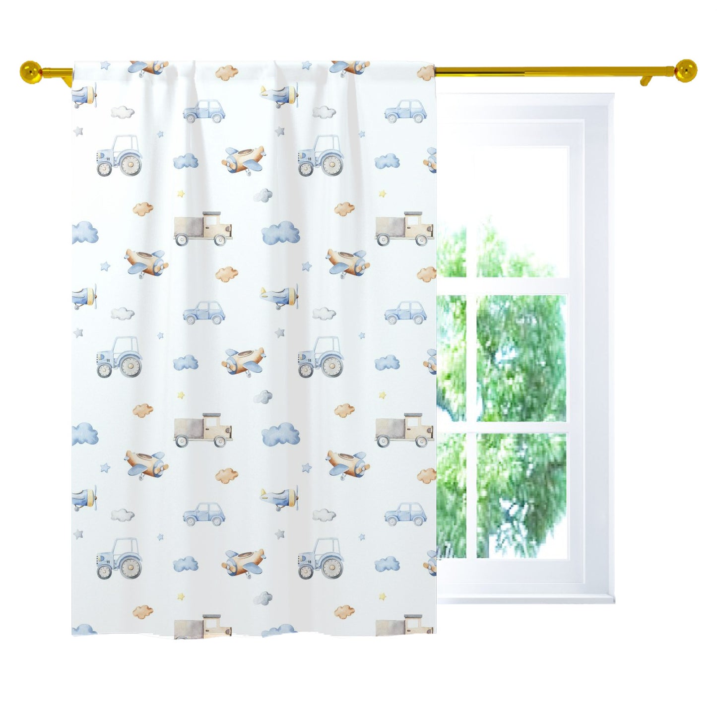 Transport Vehicles Curtain, Transportation Nursery Decor - Blue Transportation