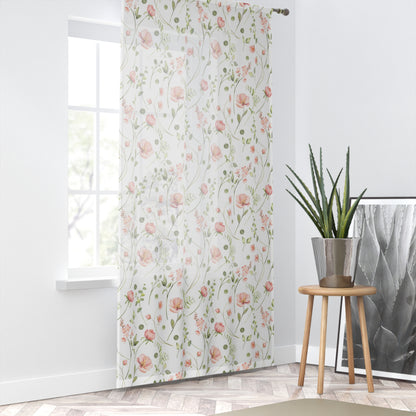 Wildflowers sheer Curtain, Poppy sheer curtain single panel, Nursery floral