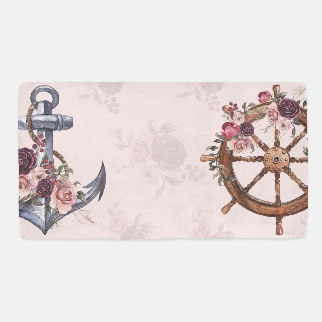 Anchor and Helm Minky Crib Sheet, Nautical Girl Nursery Bedding - Nautical Bloom