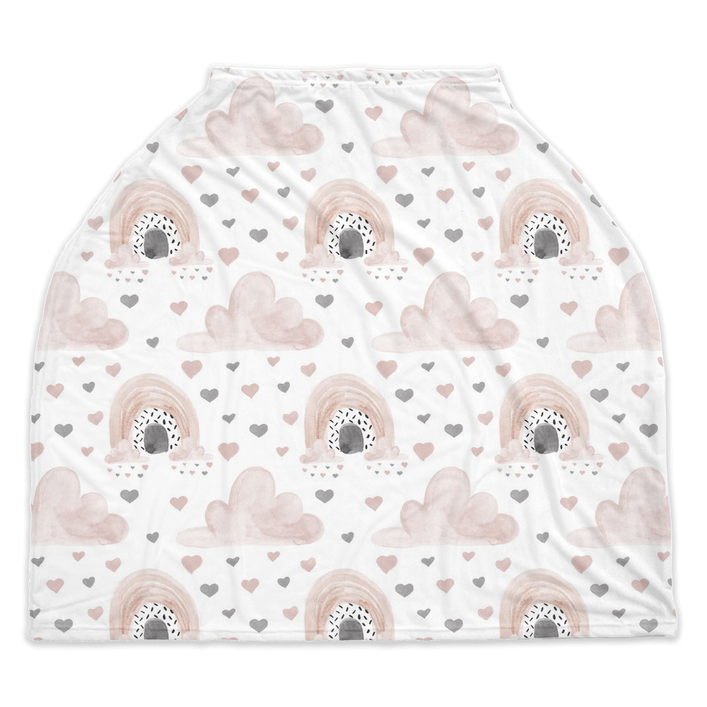 Clouds and Hearts Car Seat Cover, Rainbow Nursing Covers - Blush Rainbow