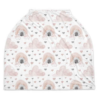 Clouds and Hearts Car Seat Cover, Rainbow Nursing Covers - Blush Rainbow