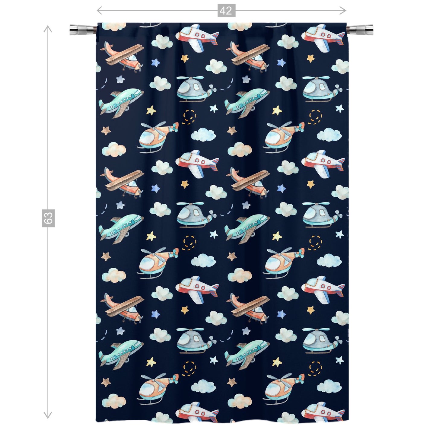 Airplanes Curtain, Single Panel, Aviation nursery decor - Night Flight