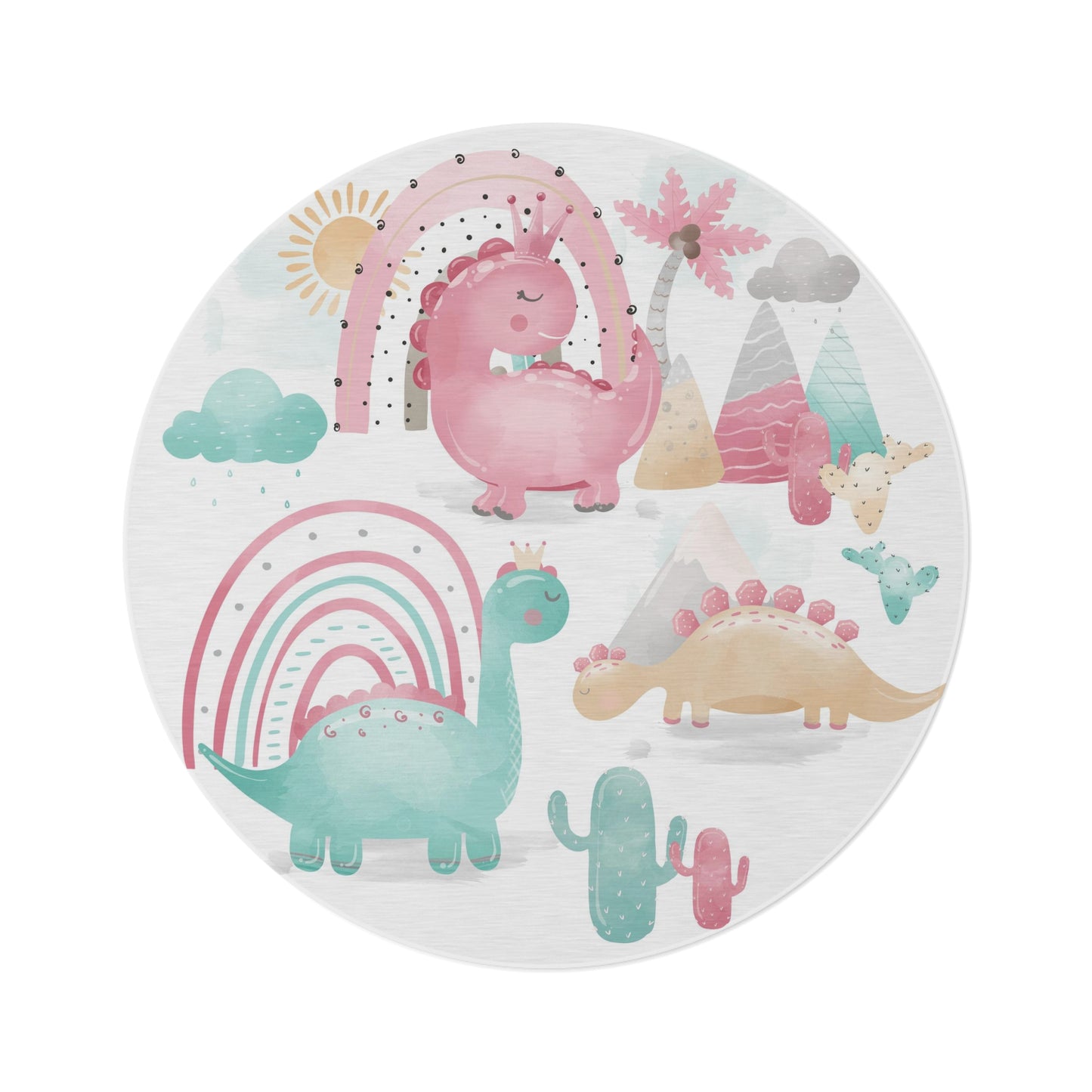 Pink dinosaur round rug, Dinosaur area rug, Dinosaur nursery decor - Pink Dinosaur