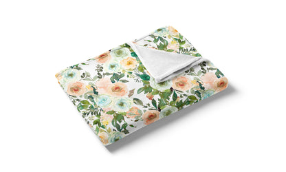 Floral Minky Blanket, Girl Bedding - Peach Mint Garden