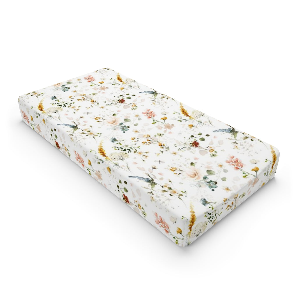 Wild Flower Nursery Bedding, Boho Floral Changing Pad Cover - Vintage Garden