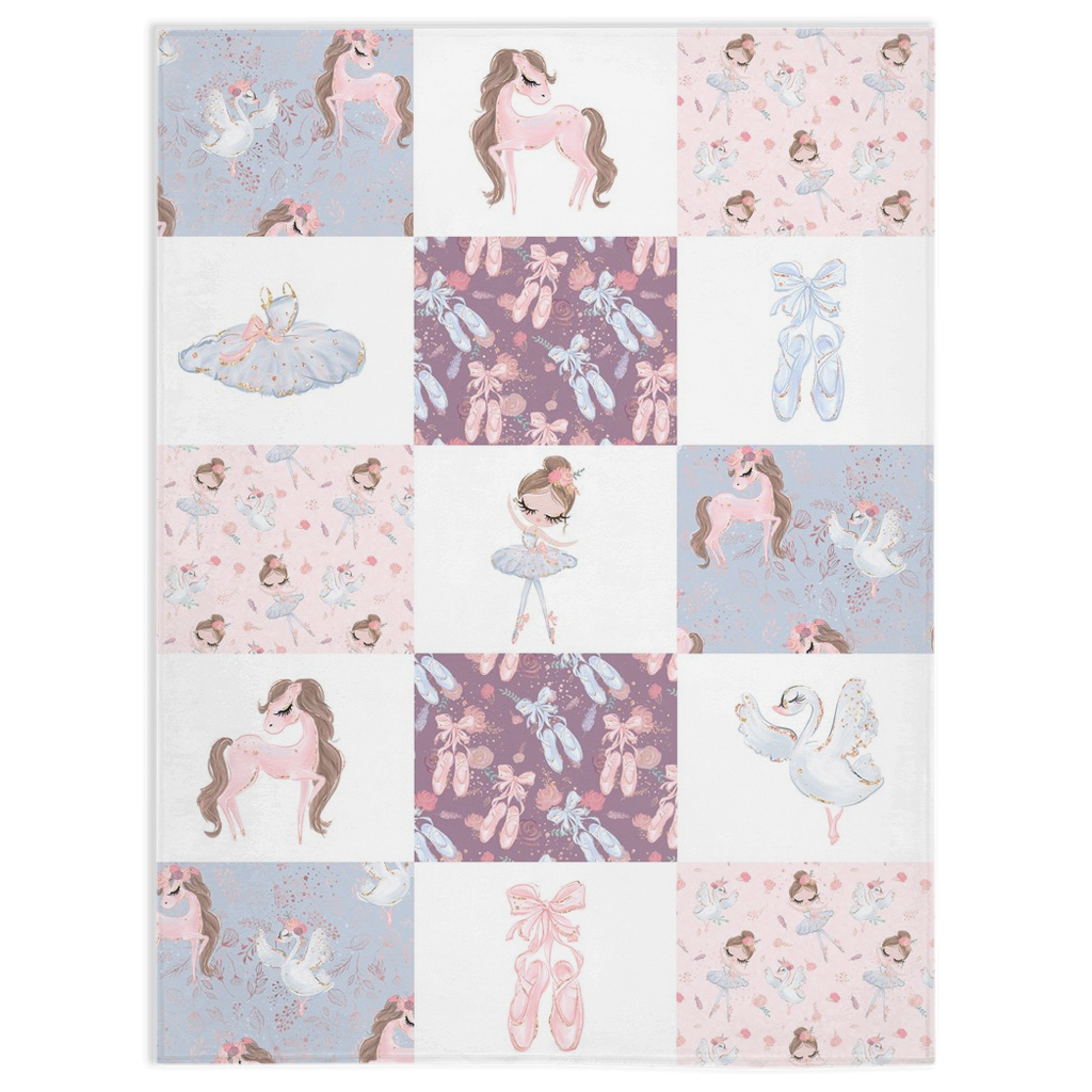 Lavender Ballerina Minky Blanket Checkered, Ballet Nursery Bedding - Sweet Ballet