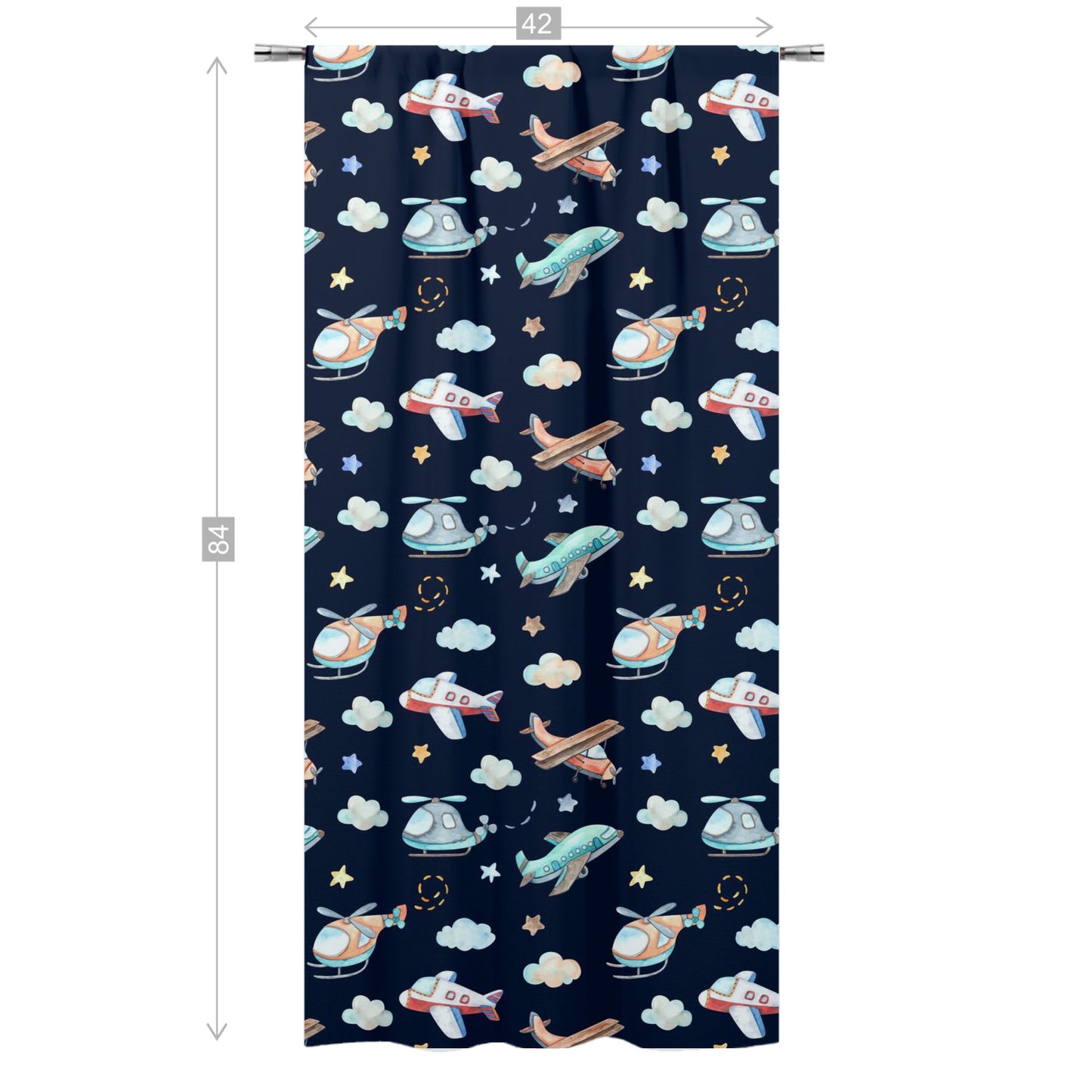 Airplanes Curtain, Single Panel, Aviation nursery decor - Night Flight