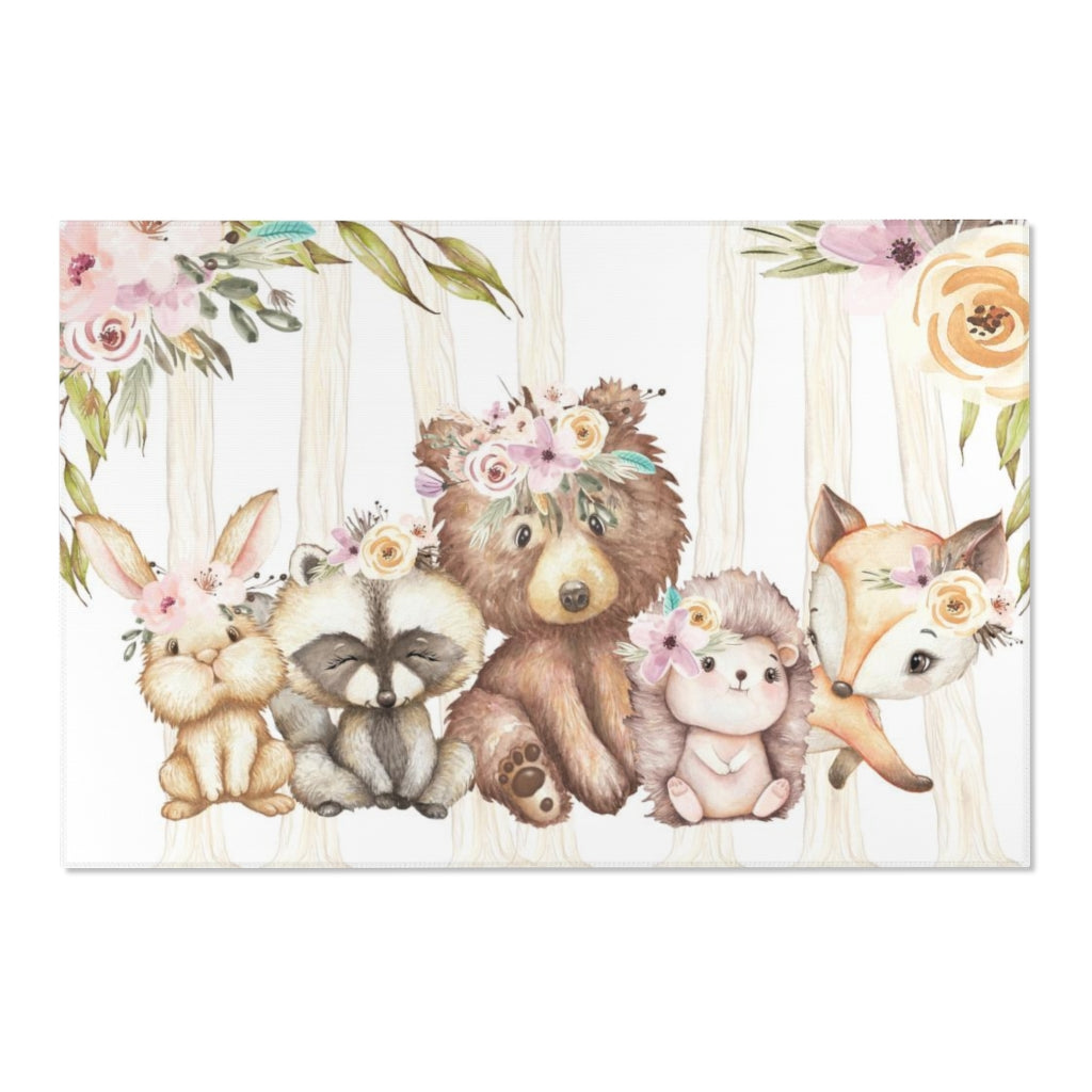 Woodland Nursery Rug, Woodland Animals Nursery Decor - Forest Friends