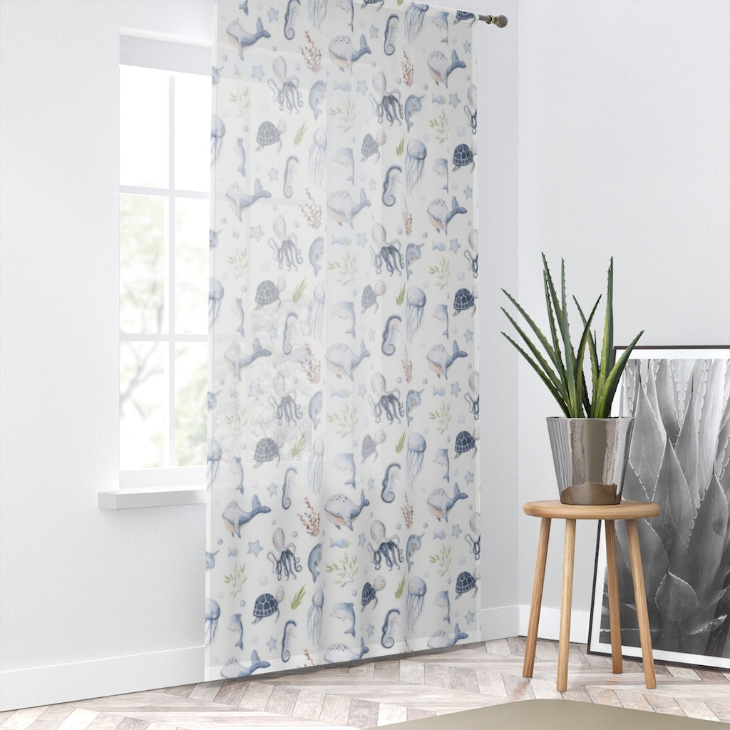 Under the Sea Sheer Curtain, Ocean Animals Curtain - Little Ocean