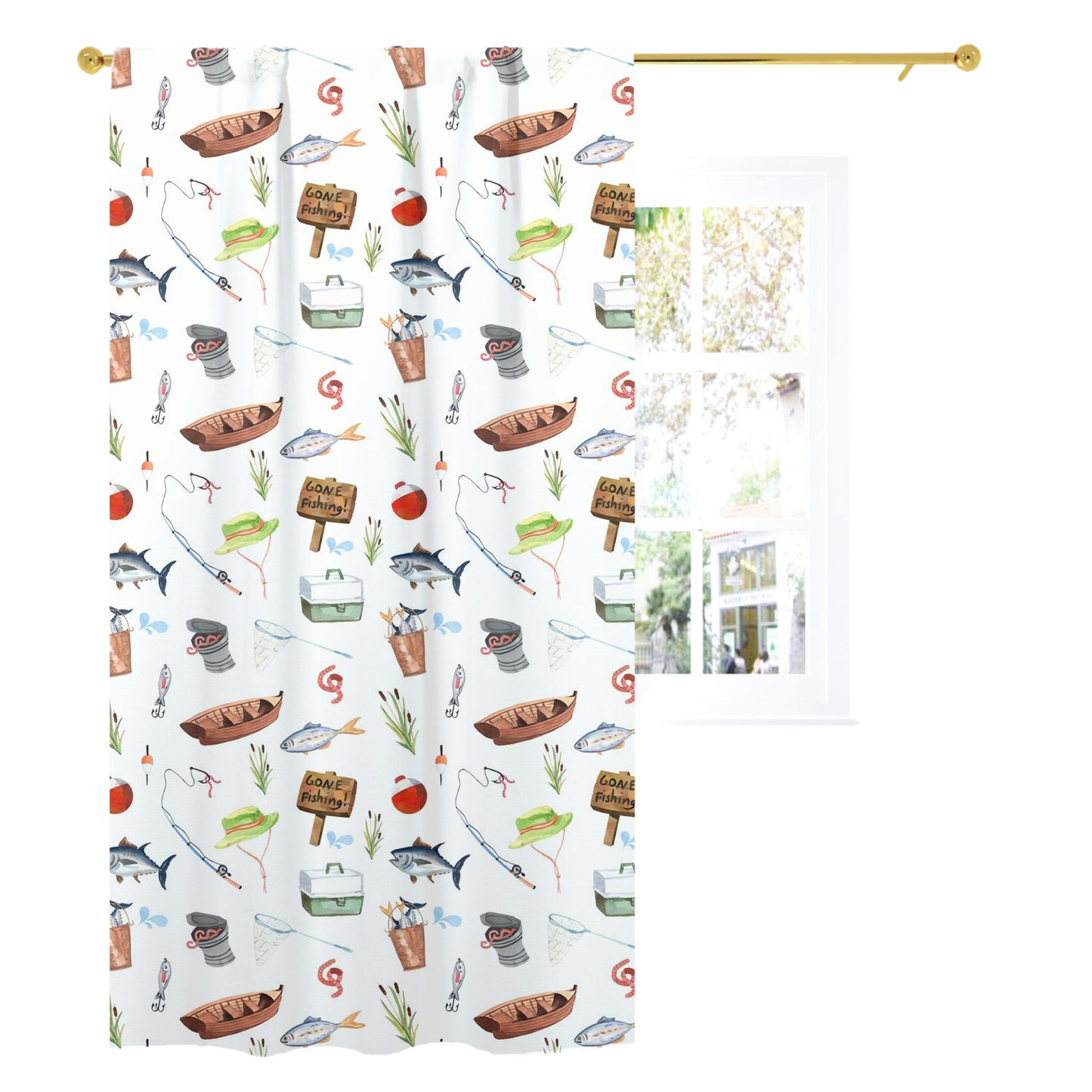 Fishing nursery curtain single panel - Fishing nursery decor - Little fisherman