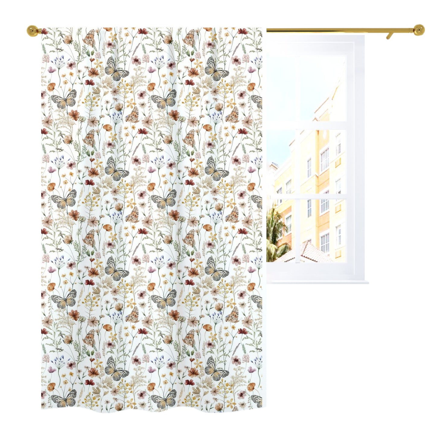 Wildflowers Curtain, Single Panel, Butterfly nursery decor - Butterfly garden