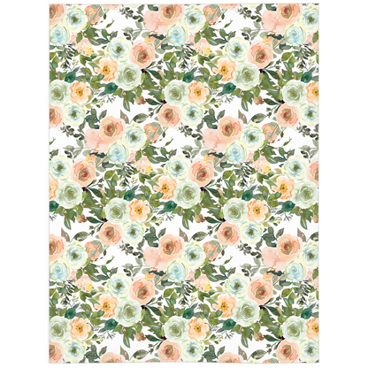 Floral Minky Blanket, Girl Bedding - Peach Mint Garden