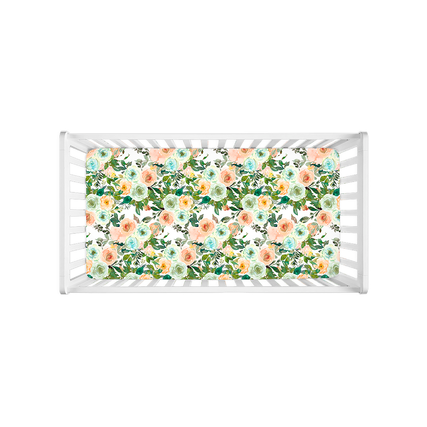 Floral Minky Crib Sheet, Baby Girl Nursery Bedding - Peach Mint Garden